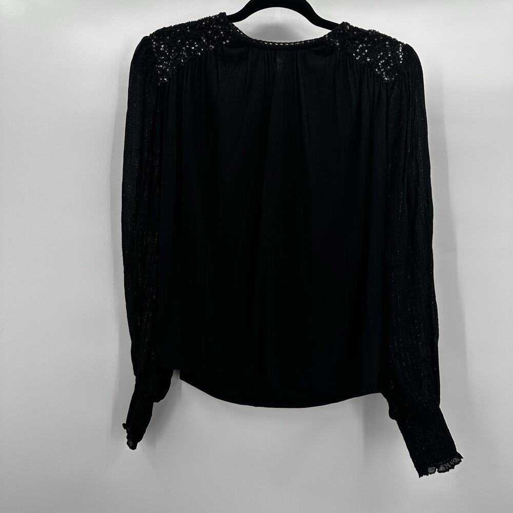 Blank London Anthropologie Top Womens XS Black Sequin Semi Sheer‎ Sleeve